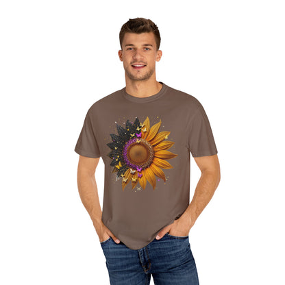 Sunflower Unisex Garment-Dyed T-shirt, Yellow Flower Tee, Floral Shirt, Botanical Top, Nature Lover Gift