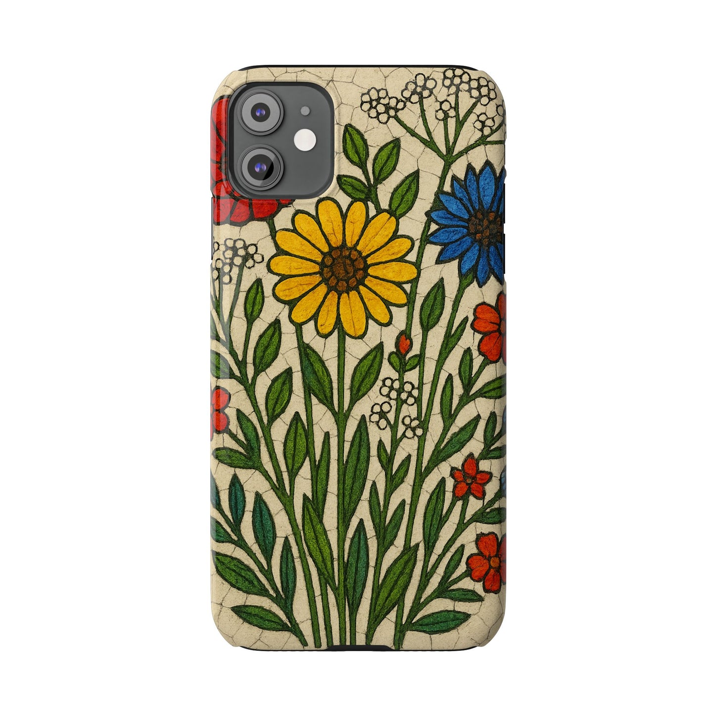 Slim Phone Cases Wildflower Mosaic Floral Art | Colorful Stained Glass Flowers | Boho Botanical