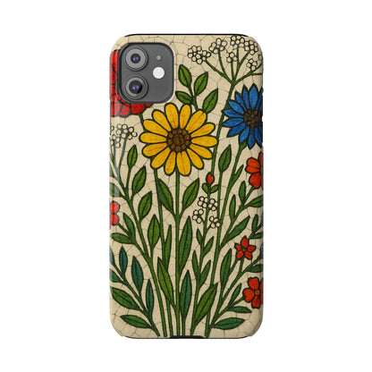 Slim Phone Cases Wildflower Mosaic Floral Art | Colorful Stained Glass Flowers | Boho Botanical