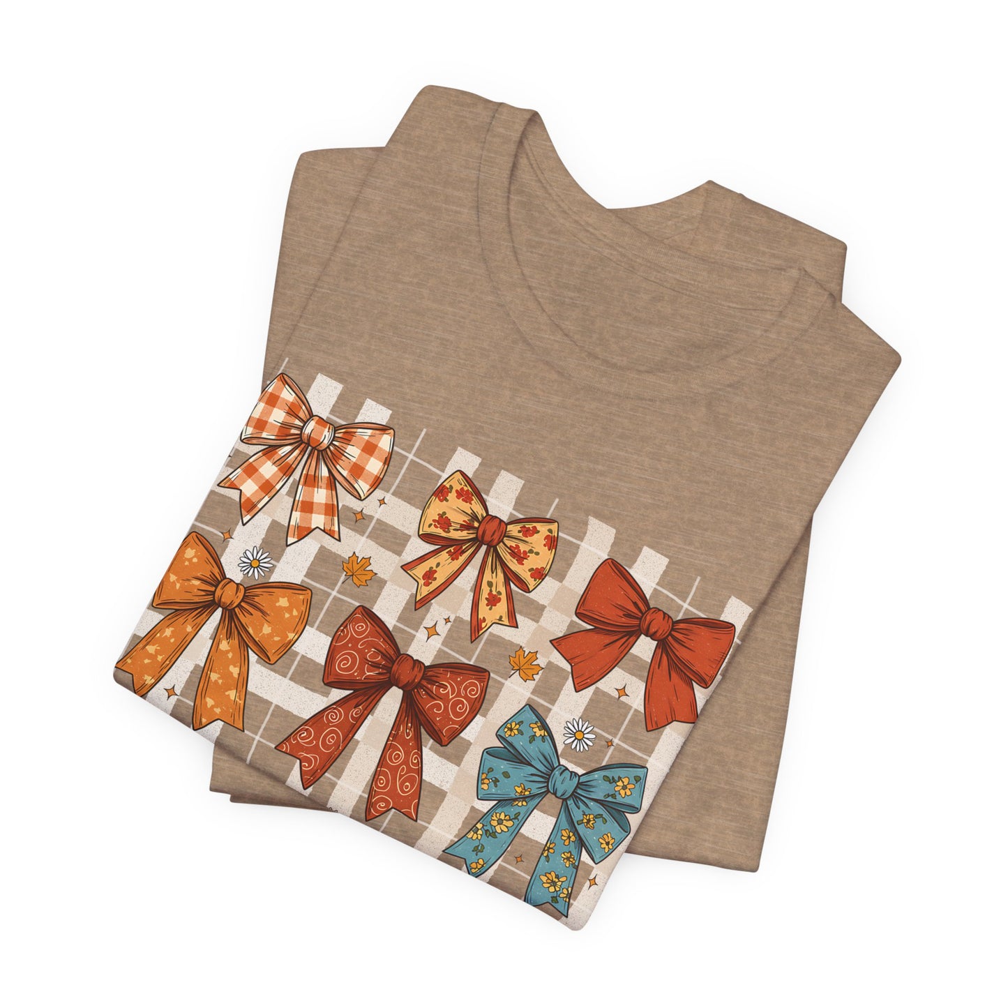 Fall Autumn Bow Coquete Unisex Jersey Short Sleeve Tee, Cute Fall Tee, Autumn Bow Shirt, Cozy Fall T-Shirt, Unisex Fall Top, Neutral Fall
