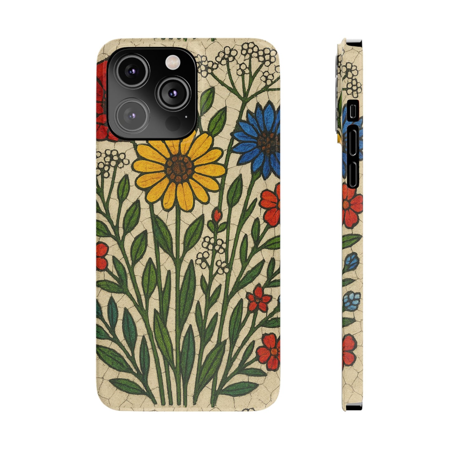 Slim Phone Cases Wildflower Mosaic Floral Art | Colorful Stained Glass Flowers | Boho Botanical