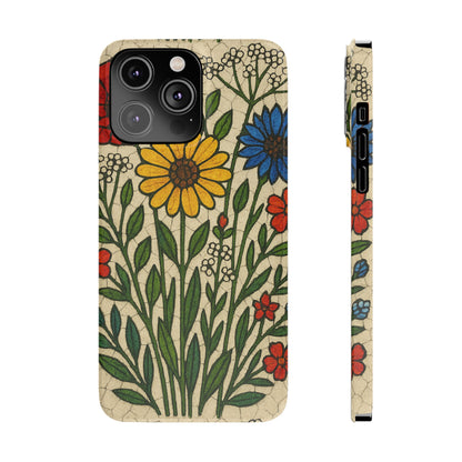 Slim Phone Cases Wildflower Mosaic Floral Art | Colorful Stained Glass Flowers | Boho Botanical