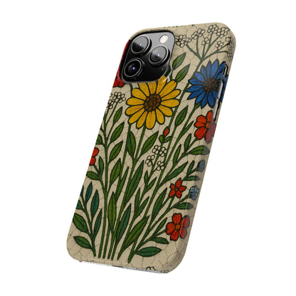 Slim Phone Cases Wildflower Mosaic Floral Art | Colorful Stained Glass Flowers | Boho Botanical