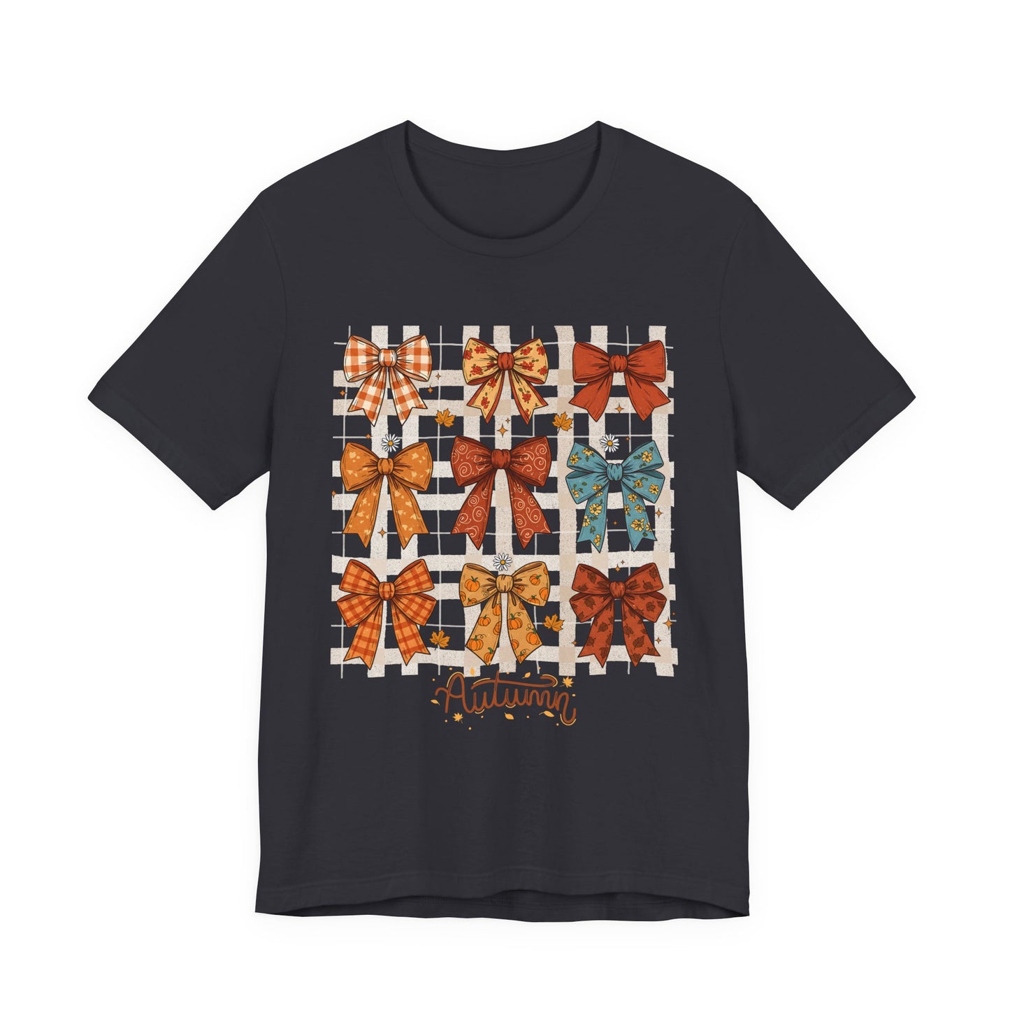 Fall Autumn Bow Coquete Unisex Jersey Short Sleeve Tee, Cute Fall Tee, Autumn Bow Shirt, Cozy Fall T-Shirt, Unisex Fall Top, Neutral Fall