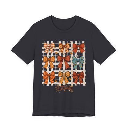 Fall Autumn Bow Coquete Unisex Jersey Short Sleeve Tee, Cute Fall Tee, Autumn Bow Shirt, Cozy Fall T-Shirt, Unisex Fall Top, Neutral Fall