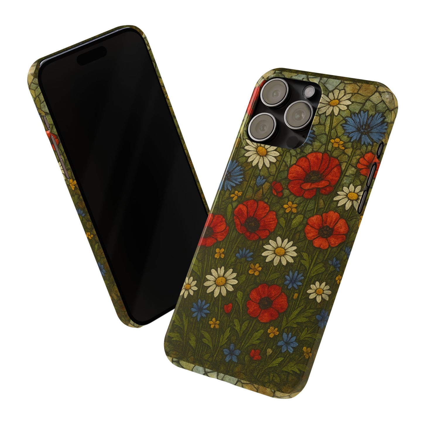 Slim Phone Cases  Wildflower Mosaic Floral Art | Colorful Stained Glass Flowers | Boho Botanical