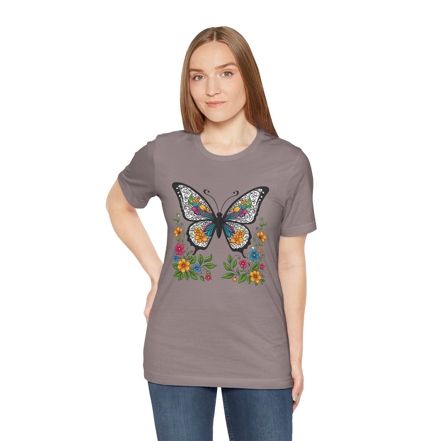 Butterfly Flowers Unisex Tee, Floral Shirt, Nature Lover Gift, Spring T-Shirt, Botanical Top