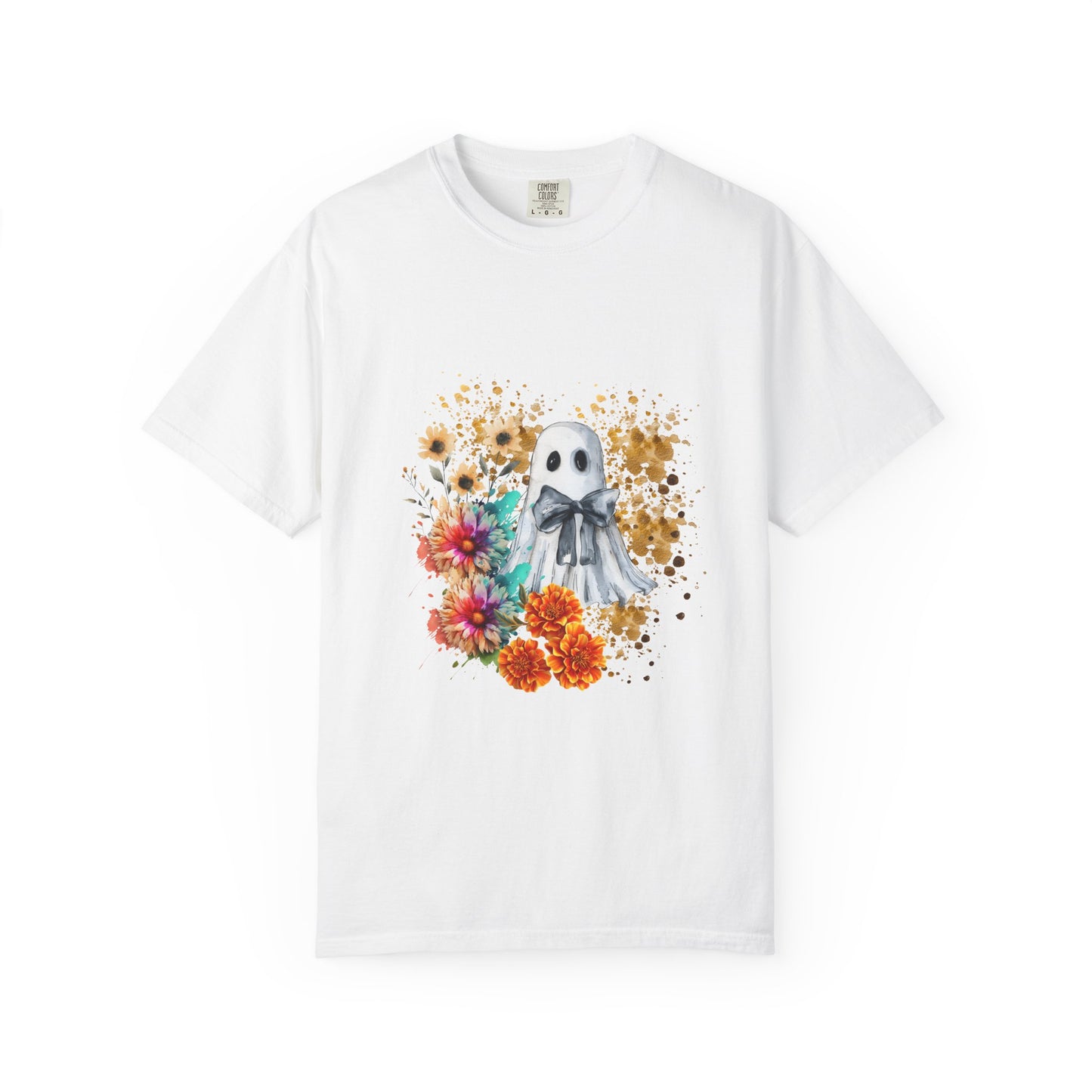 Ghost And Flowers Unisex T-shirt, Halloween Shirt, Floral Graphic Tee, Haunted Theme Apparel, Spooky Clothing