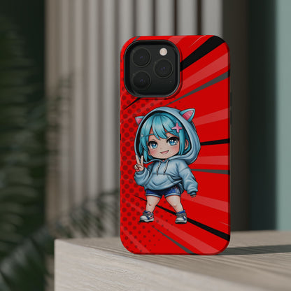 Phone Cases, Cute Chibi Girl in Cat Hoodie, Kawaii Anime Design, Protective Cover, Gift for Anime Fans, Cute Phone Accessories, Cat Lover