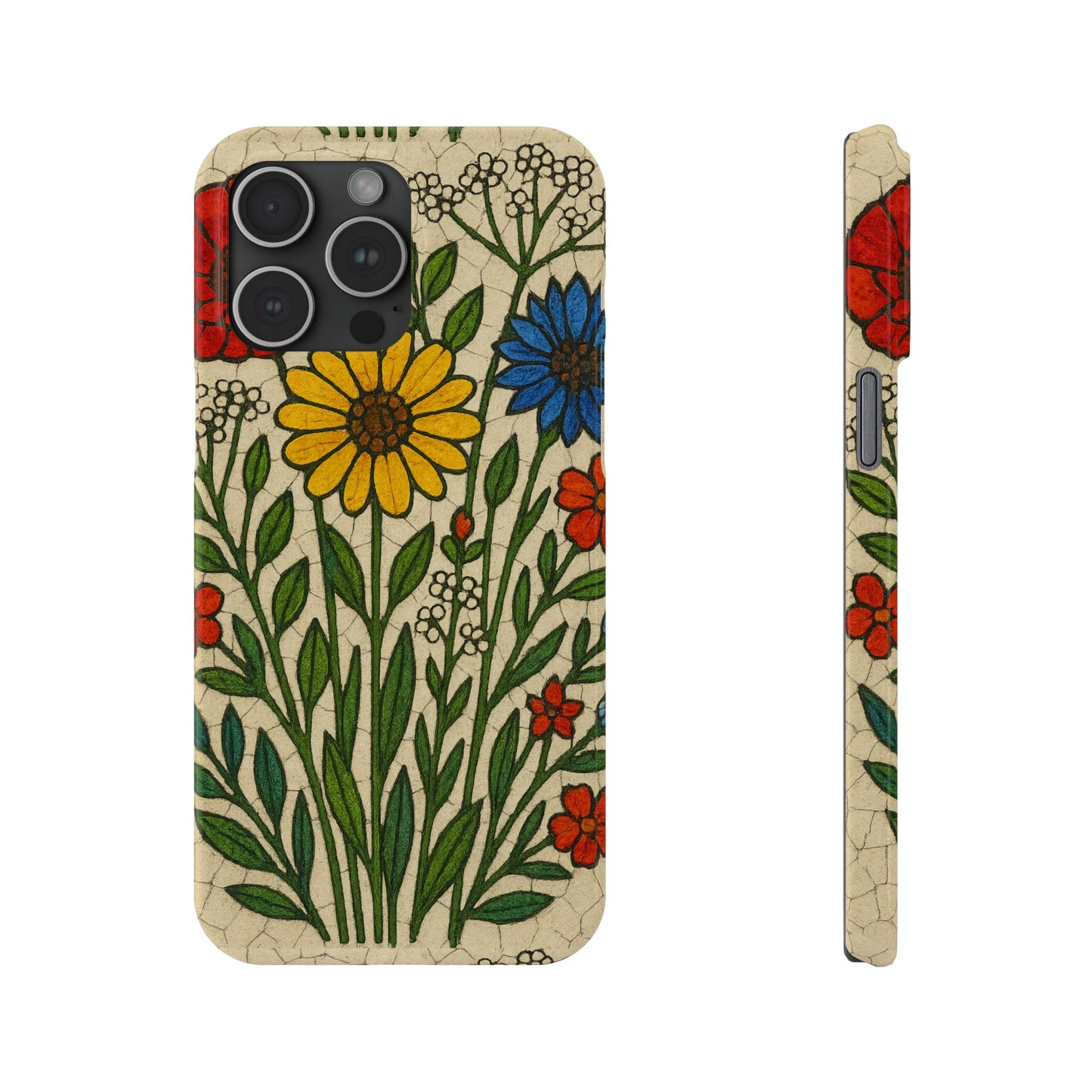 Slim Phone Cases Wildflower Mosaic Floral Art | Colorful Stained Glass Flowers | Boho Botanical