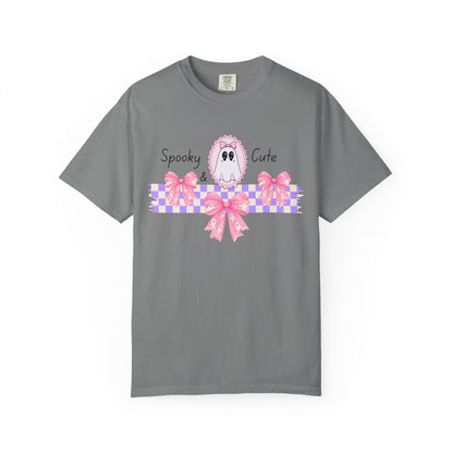 Ghostly Pink Unisex T-shirt, Spooky and Cute Halloween Shirt, Coquet Ghost Design Tee, Garment-Dyed Shirt