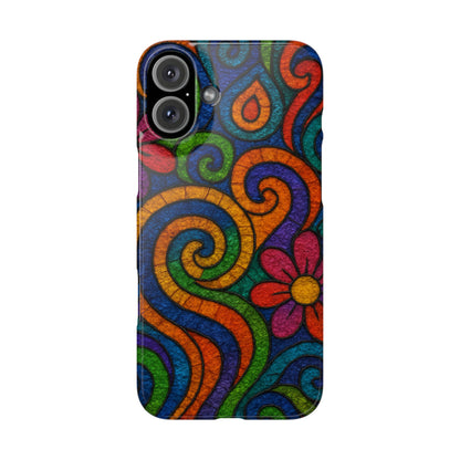 Psychedelic Hippie Phone Case, Boho Rainbow Retro 70s Groovy Art Cover
