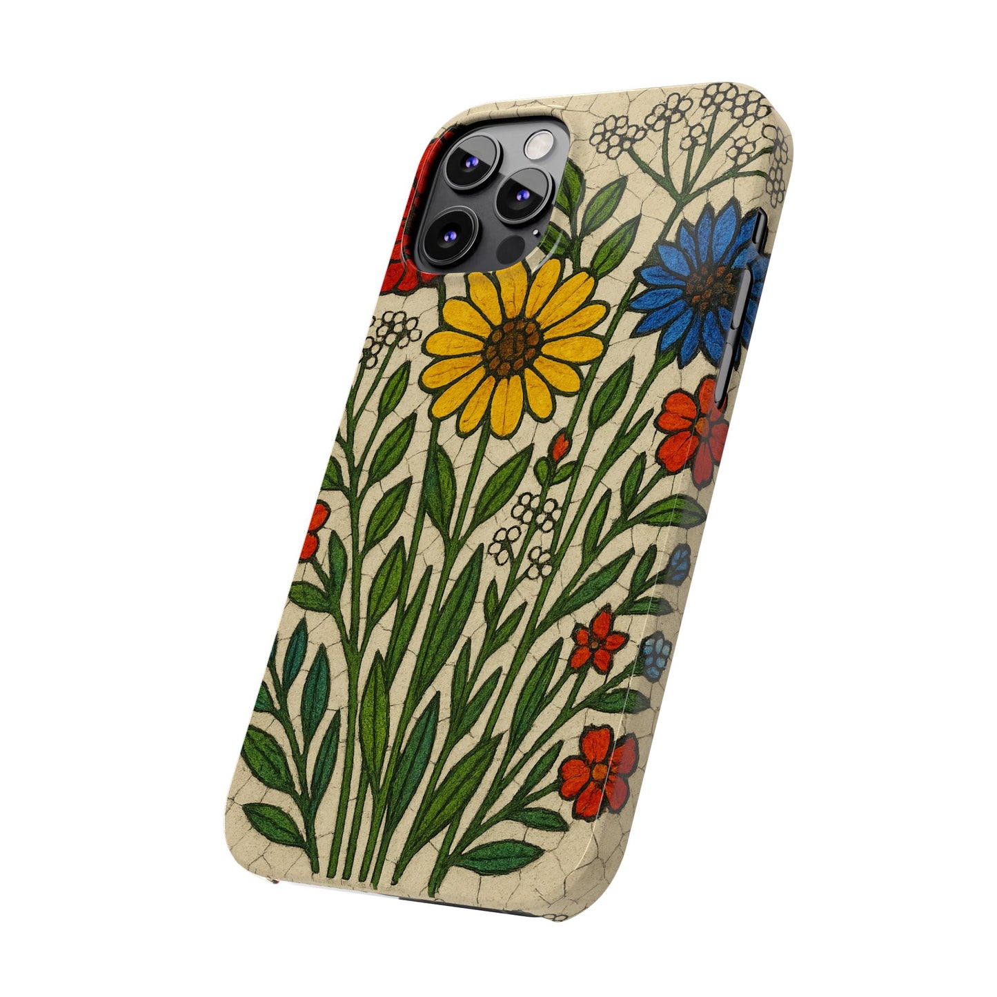 Slim Phone Cases Wildflower Mosaic Floral Art | Colorful Stained Glass Flowers | Boho Botanical