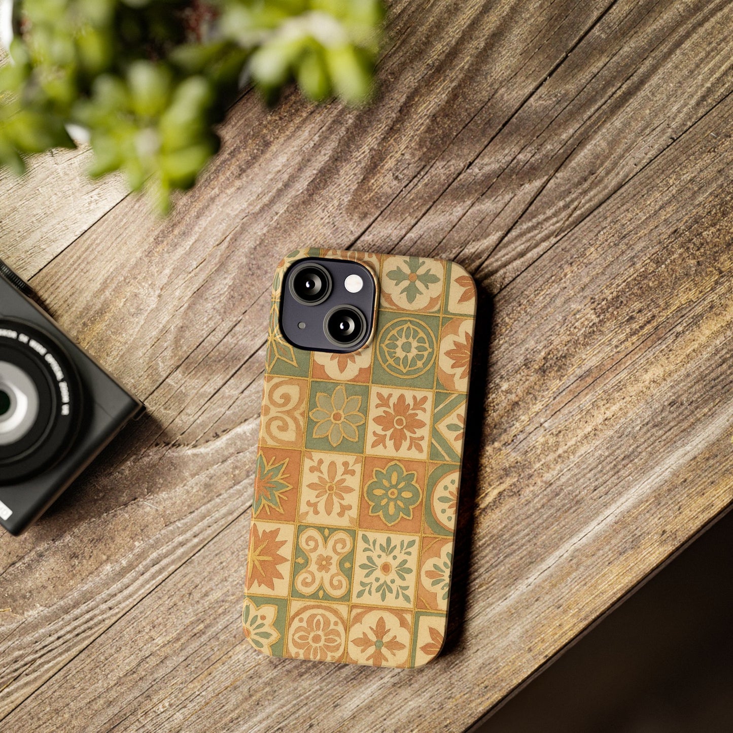 1Slim Phone Cases Boho Dreams Mosaic iPhone MagSafe Case | Vintage Tile Aesthetic | Terracotta, Teal & Gold Ceramic Design