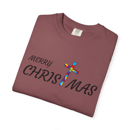 Merry Christmas Unisex  T-shirt with T Cross, Holiday Tee, Festive Shirt, Xmas Apparel, Religious Christmas Top