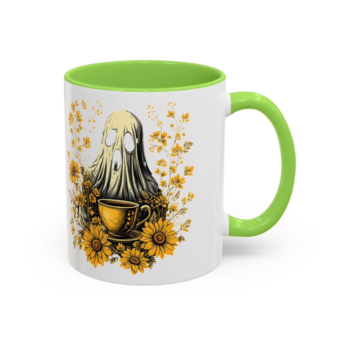 Colorful mug  with Ghost and Sunflowers Design - 11oz and 15oz