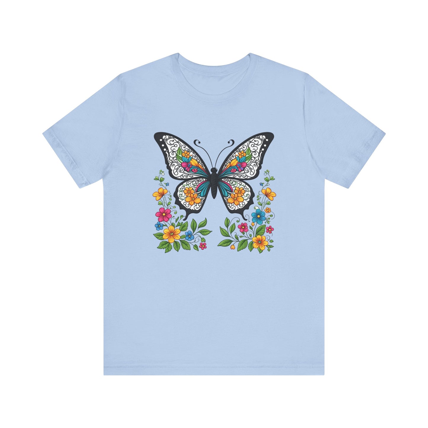 Butterfly Flowers Unisex Tee, Floral Shirt, Nature Lover Gift, Spring T-Shirt, Botanical Top