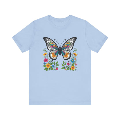 Butterfly Flowers Unisex Tee, Floral Shirt, Nature Lover Gift, Spring T-Shirt, Botanical Top