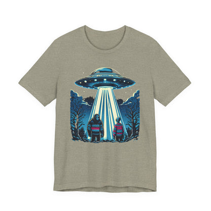 T-Shirt Alien and Bigfoot,  Ugly Christmas Sweater Tee, Funny UFO Holiday Shirt