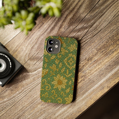 Slim Phone Cases Desert Bloom Boho Mosaic iPhone Case | Handcrafted Ceramic Tile Look | Warm Terracotta & Rose