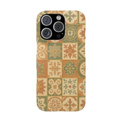 1Slim Phone Cases Boho Dreams Mosaic iPhone MagSafe Case | Vintage Tile Aesthetic | Terracotta, Teal & Gold Ceramic Design