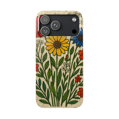 Slim Phone Cases Wildflower Mosaic Floral Art | Colorful Stained Glass Flowers | Boho Botanical