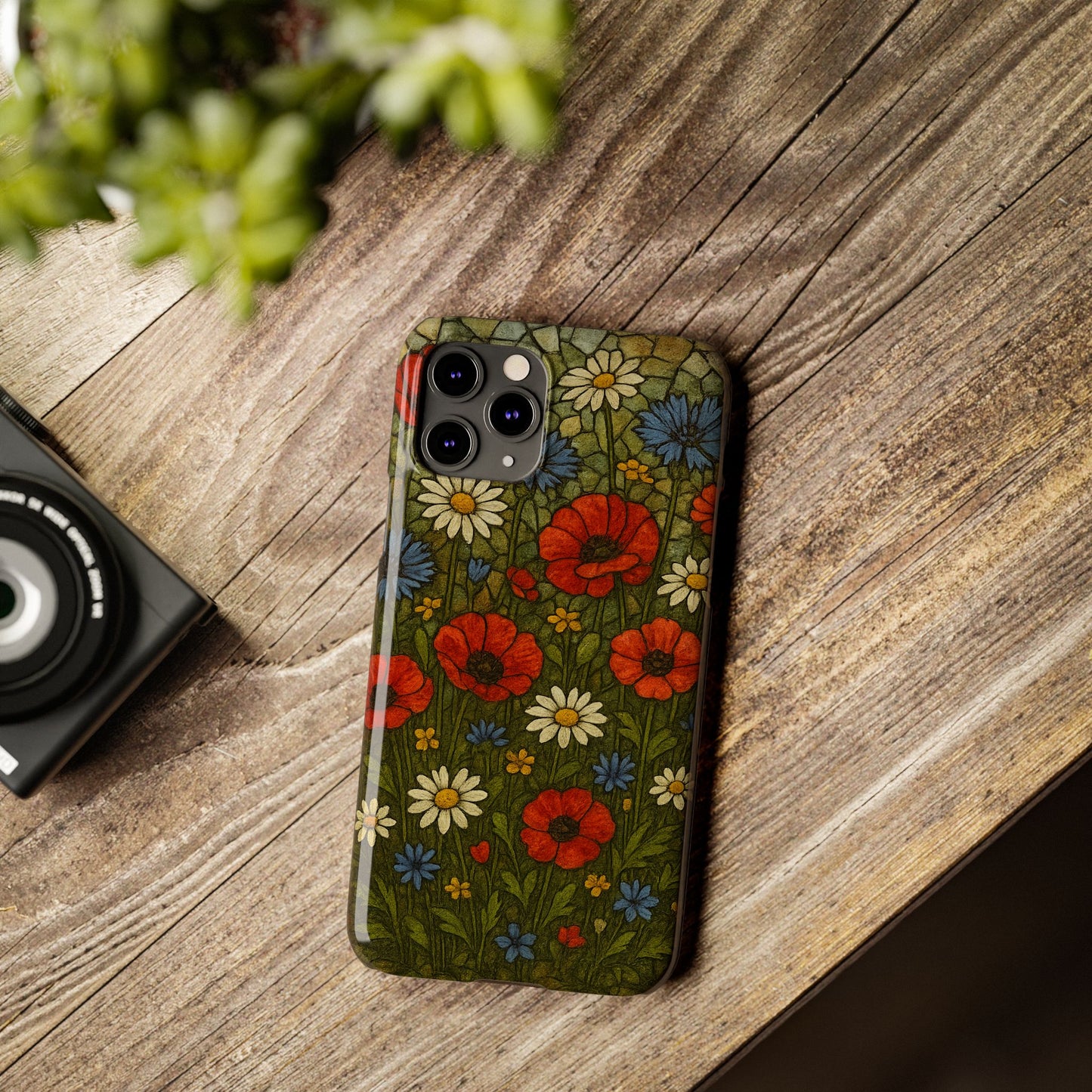 Slim Phone Cases  Wildflower Mosaic Floral Art | Colorful Stained Glass Flowers | Boho Botanical