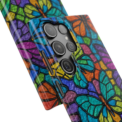 Psychedelic Butterfly Mosaic Phone Case, Trippy Hippie Butterflies,  Rainbow Stained-Glass Art Cover | Boho Festival Aesthetic Case