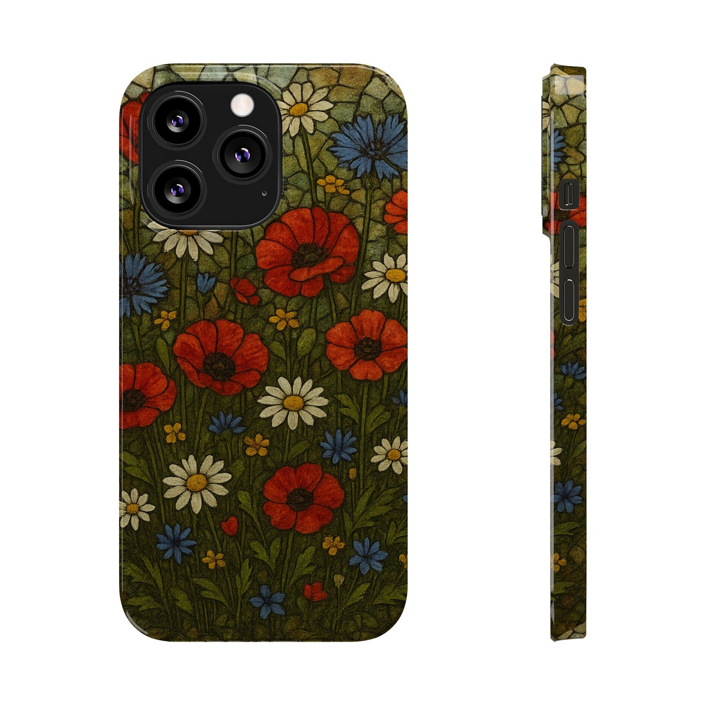 Slim Phone Cases  Wildflower Mosaic Floral Art | Colorful Stained Glass Flowers | Boho Botanical