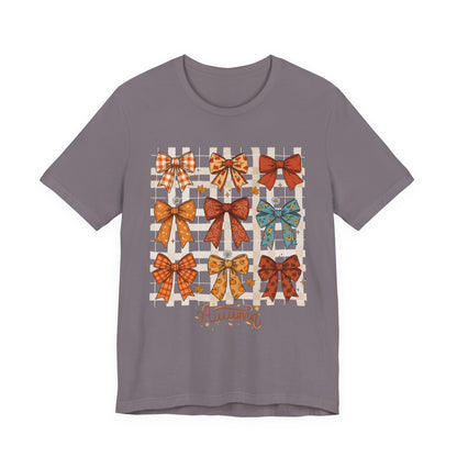 Fall Autumn Bow Coquete Unisex Jersey Short Sleeve Tee, Cute Fall Tee, Autumn Bow Shirt, Cozy Fall T-Shirt, Unisex Fall Top, Neutral Fall