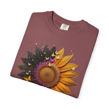 Sunflower Unisex Garment-Dyed T-shirt, Yellow Flower Tee, Floral Shirt, Botanical Top, Nature Lover Gift