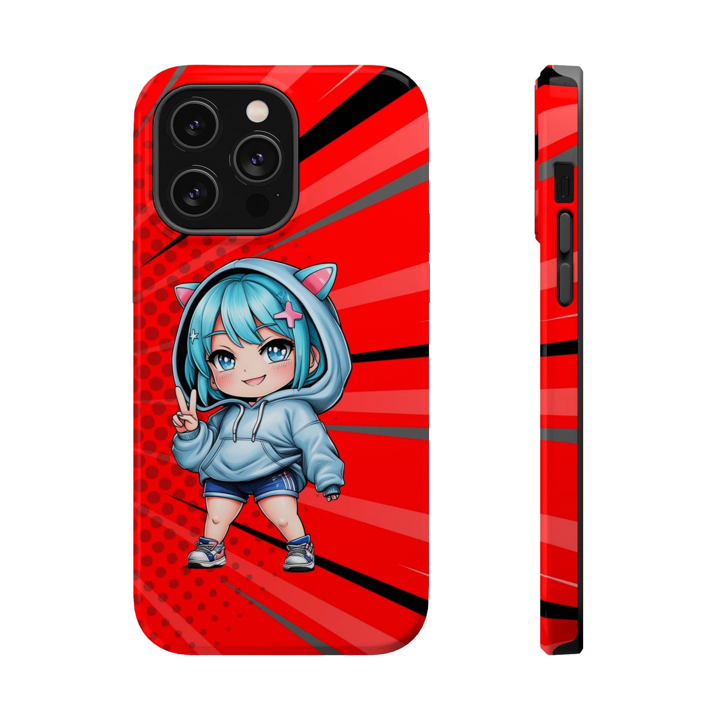 Phone Cases, Cute Chibi Girl in Cat Hoodie, Kawaii Anime Design, Protective Cover, Gift for Anime Fans, Cute Phone Accessories, Cat Lover