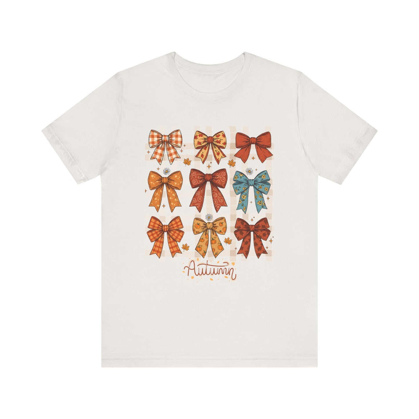 Fall Autumn Bow Coquete Unisex Jersey Short Sleeve Tee, Cute Fall Tee, Autumn Bow Shirt, Cozy Fall T-Shirt, Unisex Fall Top, Neutral Fall