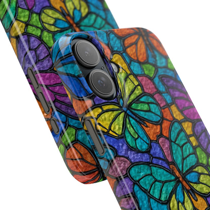 Psychedelic Butterfly Mosaic Phone Case, Trippy Hippie Butterflies,  Rainbow Stained-Glass Art Cover | Boho Festival Aesthetic Case