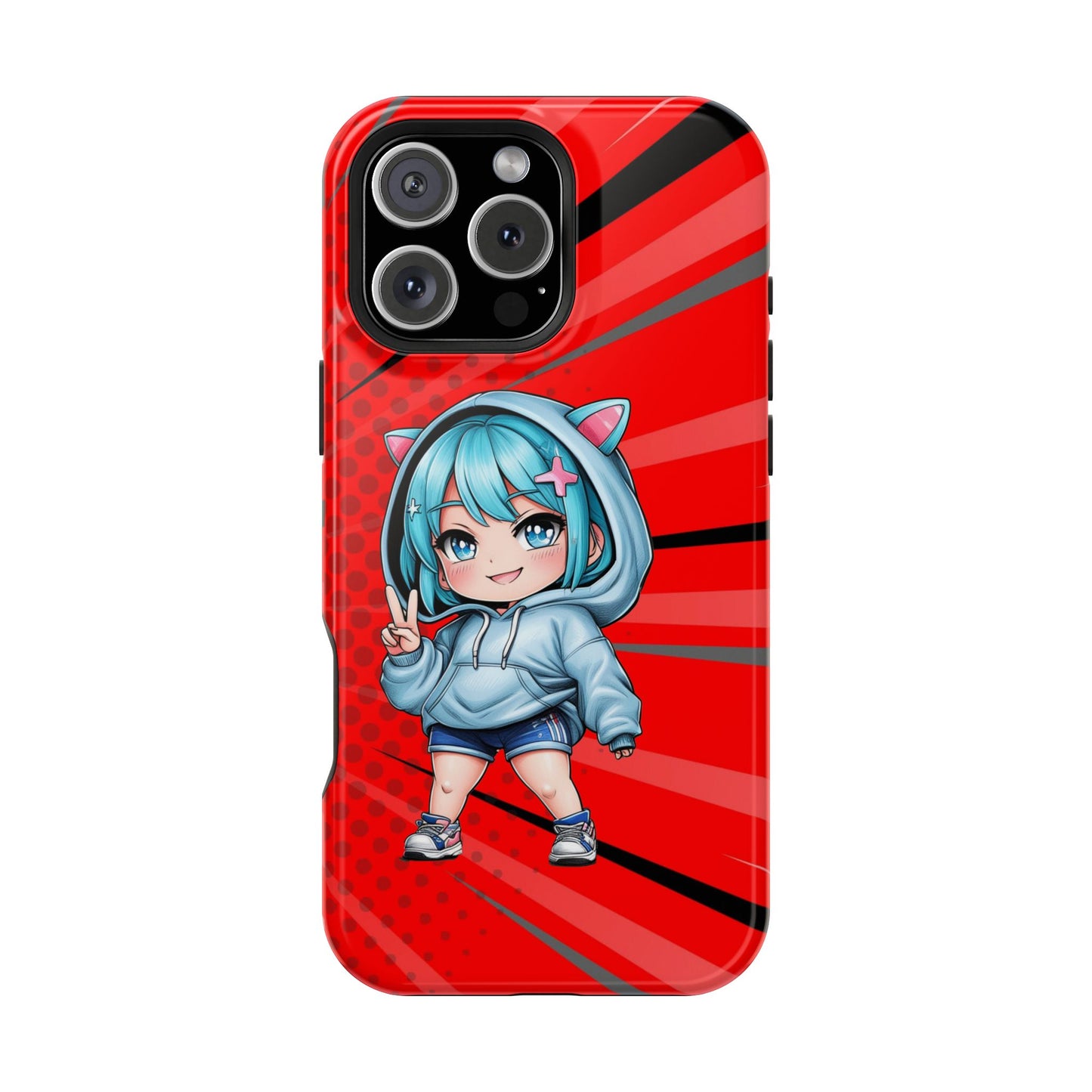Phone Cases, Cute Chibi Girl in Cat Hoodie, Kawaii Anime Design, Protective Cover, Gift for Anime Fans, Cute Phone Accessories, Cat Lover