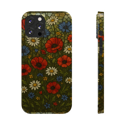 Slim Phone Cases  Wildflower Mosaic Floral Art | Colorful Stained Glass Flowers | Boho Botanical