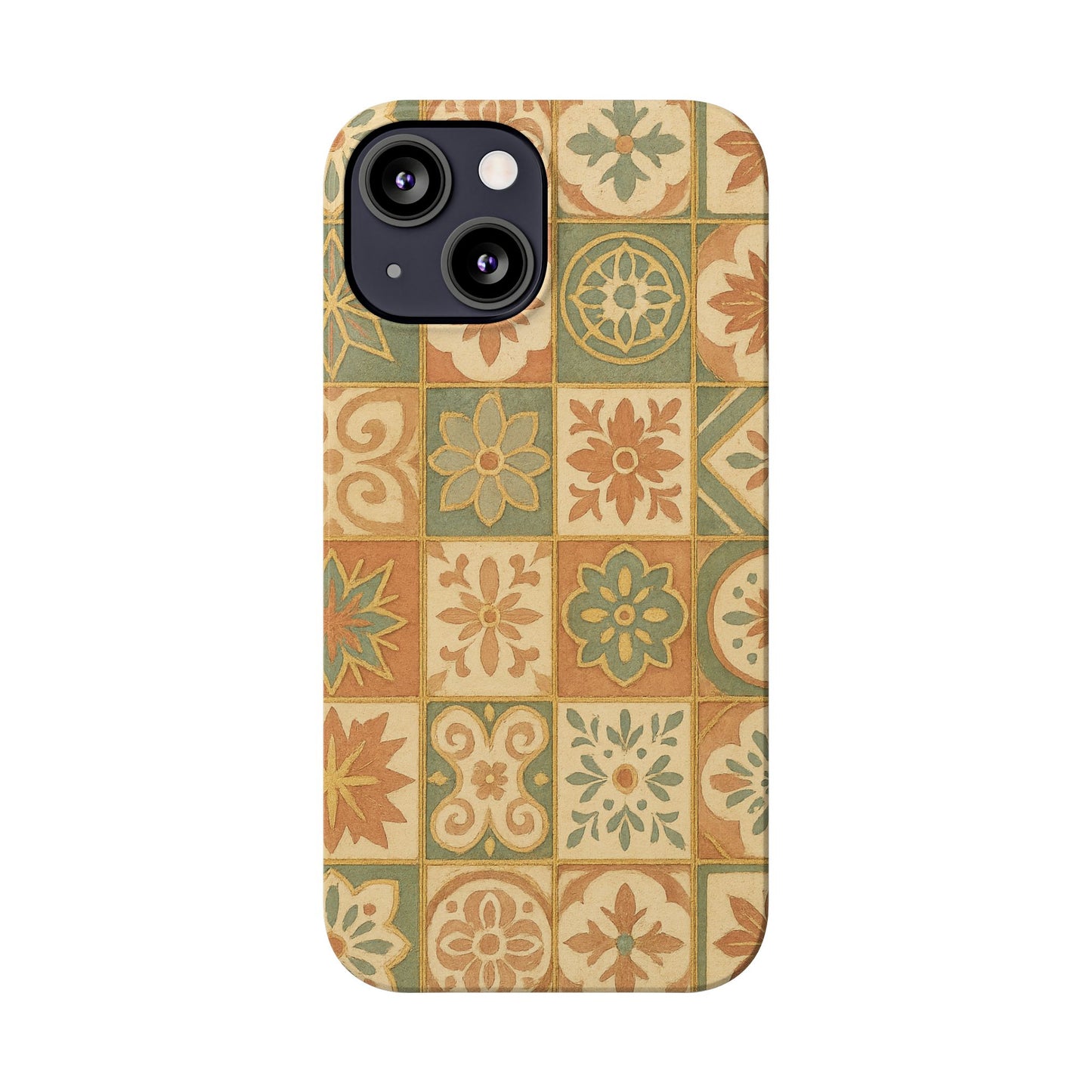 1Slim Phone Cases Boho Dreams Mosaic iPhone MagSafe Case | Vintage Tile Aesthetic | Terracotta, Teal & Gold Ceramic Design