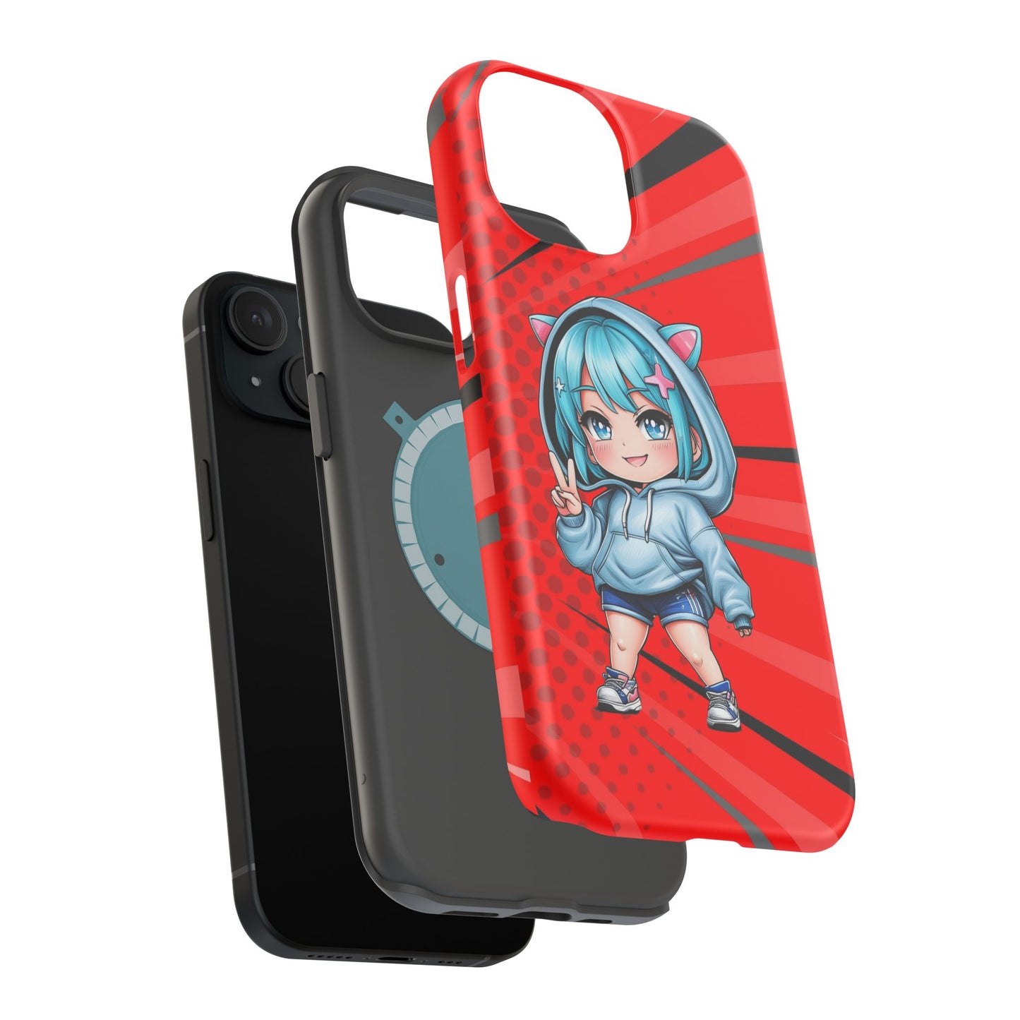 Phone Cases, Cute Chibi Girl in Cat Hoodie, Kawaii Anime Design, Protective Cover, Gift for Anime Fans, Cute Phone Accessories, Cat Lover