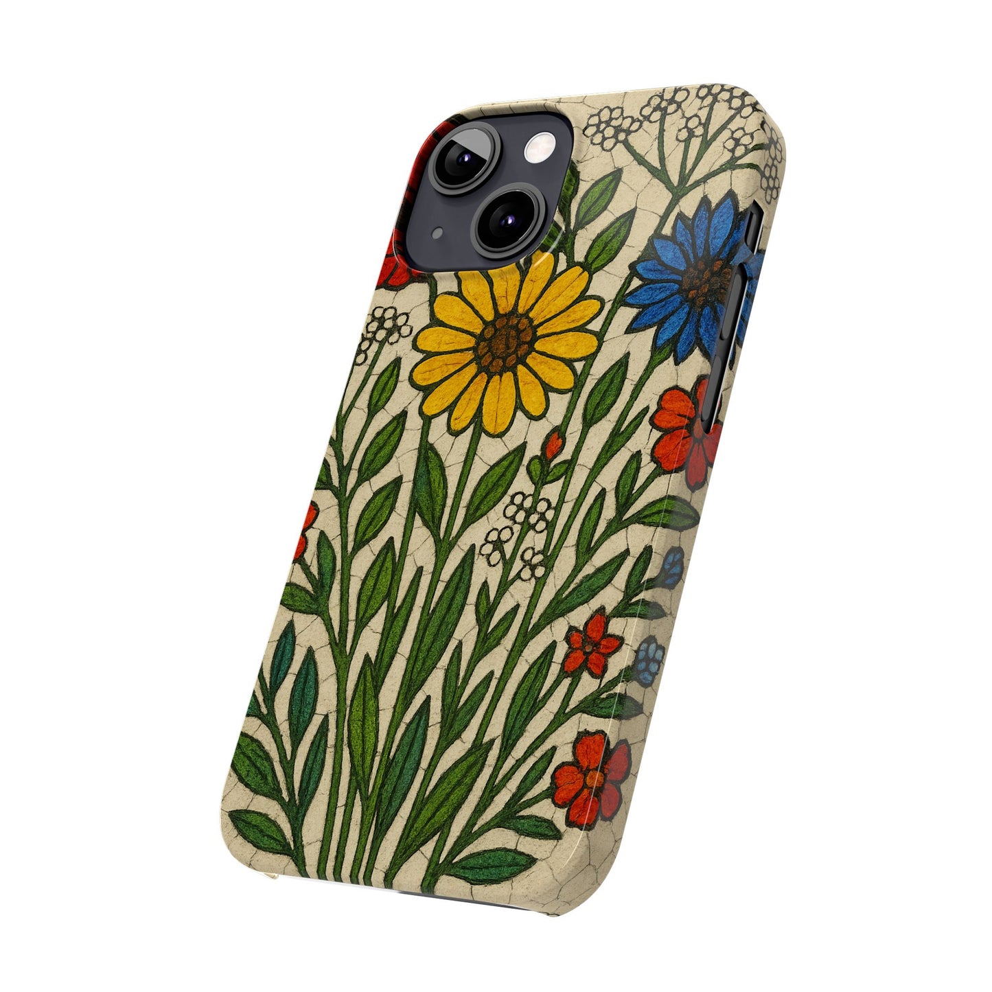 Slim Phone Cases Wildflower Mosaic Floral Art | Colorful Stained Glass Flowers | Boho Botanical