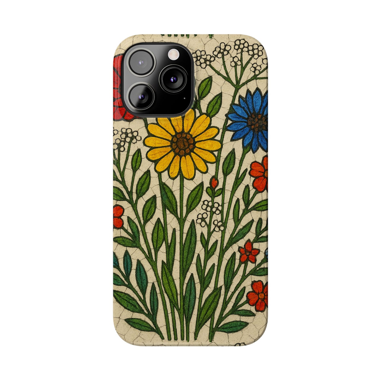 Slim Phone Cases Wildflower Mosaic Floral Art | Colorful Stained Glass Flowers | Boho Botanical