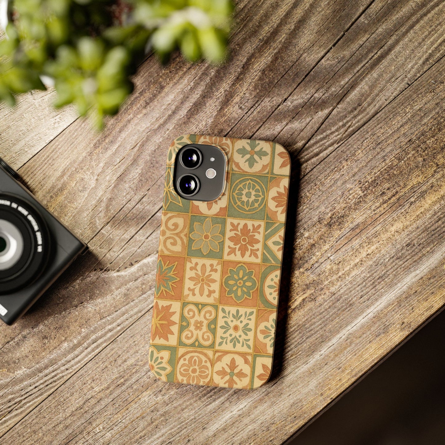 1Slim Phone Cases Boho Dreams Mosaic iPhone MagSafe Case | Vintage Tile Aesthetic | Terracotta, Teal & Gold Ceramic Design