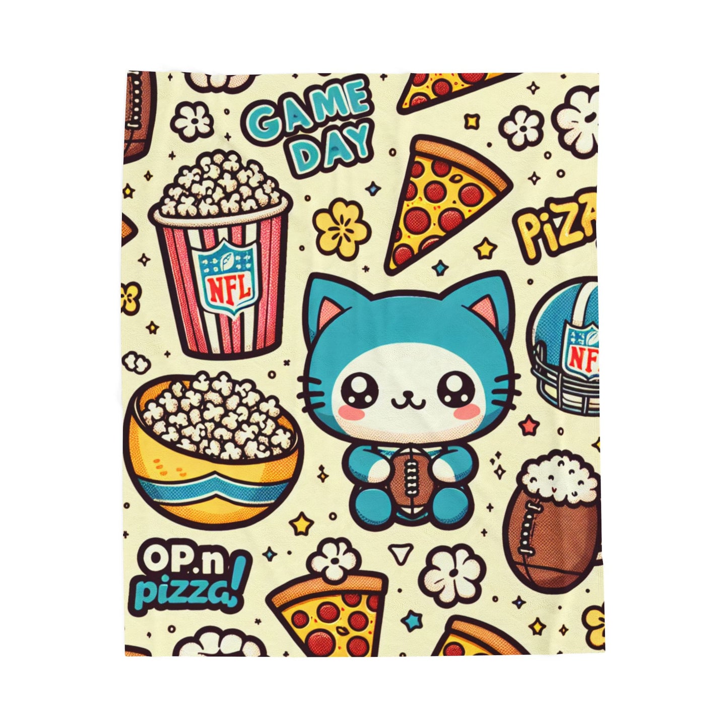 Velveteen Plush Blanket pop corn pizza cat NFL Football