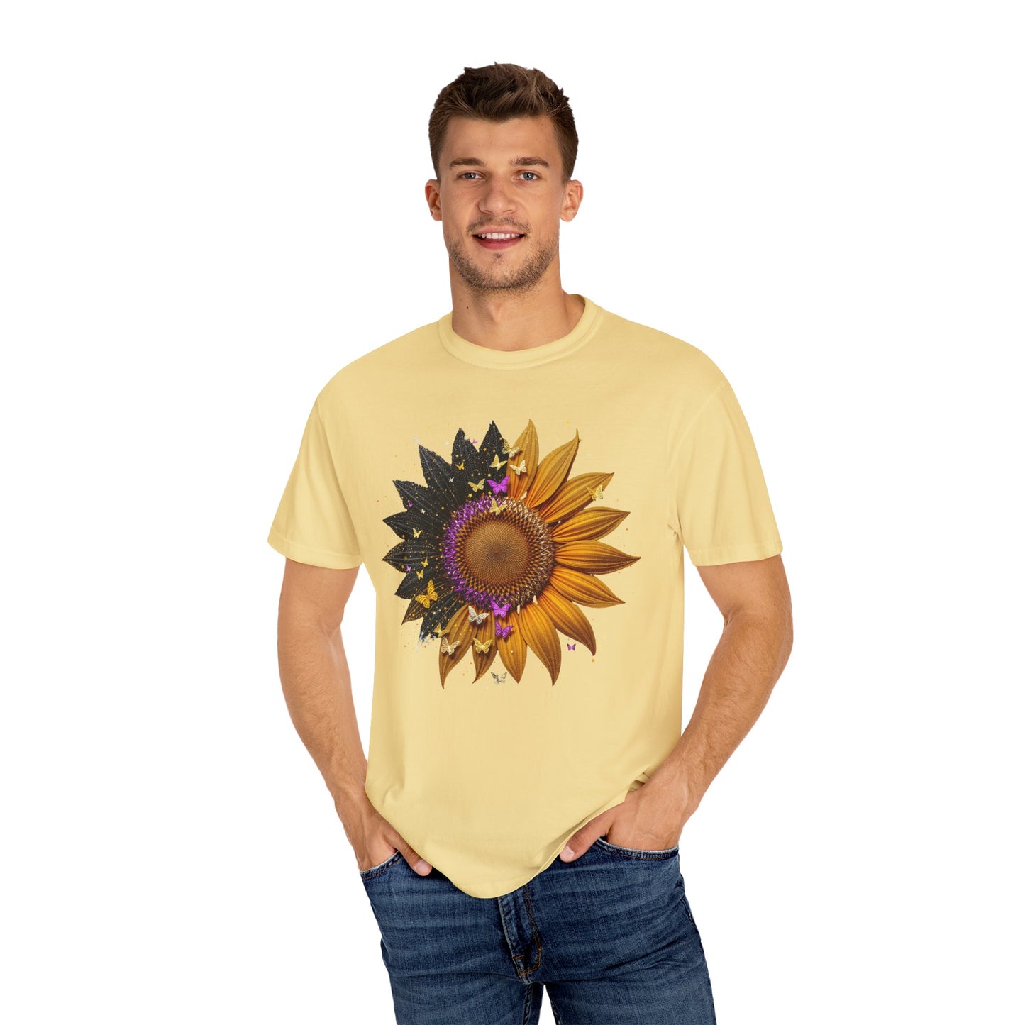 Sunflower Unisex Garment-Dyed T-shirt, Yellow Flower Tee, Floral Shirt, Botanical Top, Nature Lover Gift