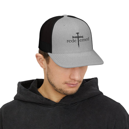 Snapback Cap with Embroidered Redeemed and Cross Design