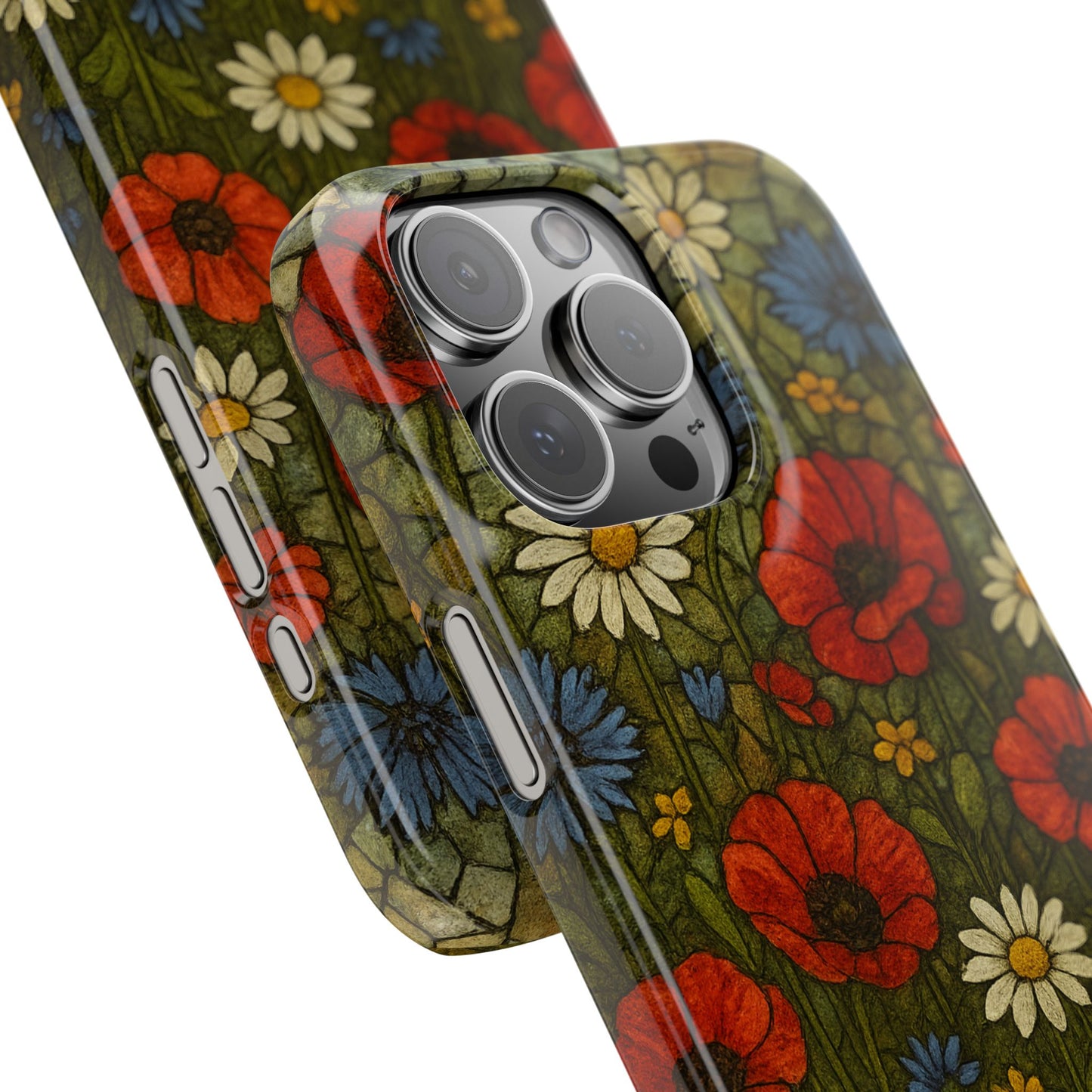 Slim Phone Cases  Wildflower Mosaic Floral Art | Colorful Stained Glass Flowers | Boho Botanical