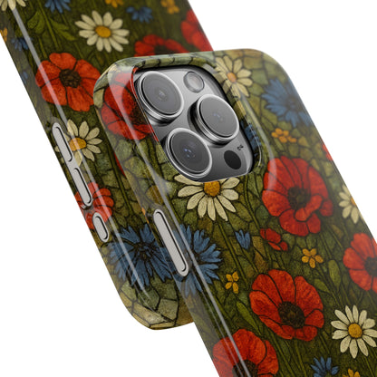 Slim Phone Cases  Wildflower Mosaic Floral Art | Colorful Stained Glass Flowers | Boho Botanical