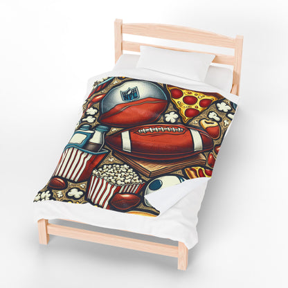 Plush Blanket Football Season Funny Pizza Popcorn Design