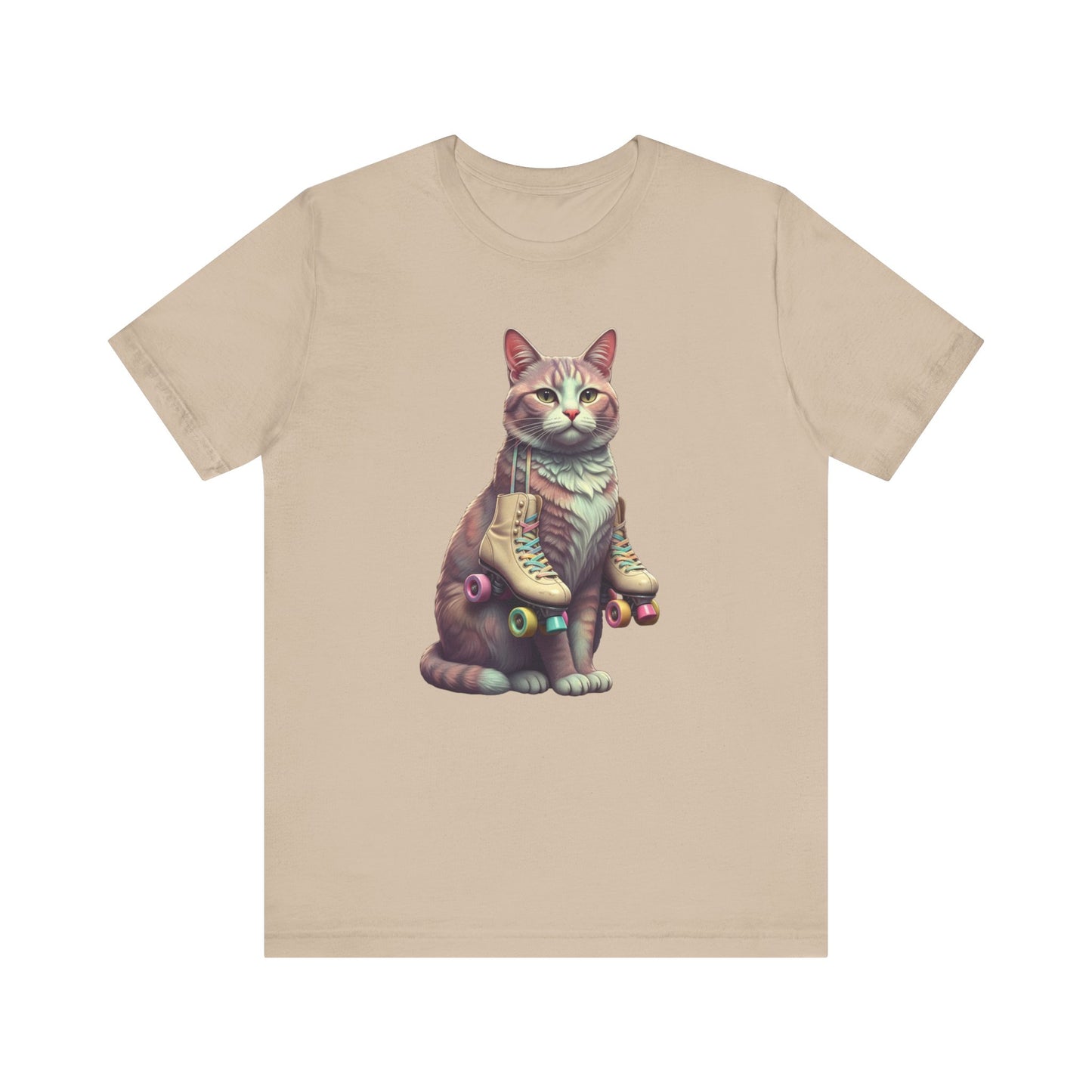 Cat with Roller Unisex Tee, Short Sleeve Shirt, Roller Coaster Cat Graphic Top, Cute Animal T-Shirt, Funny 80s Theme Shirt