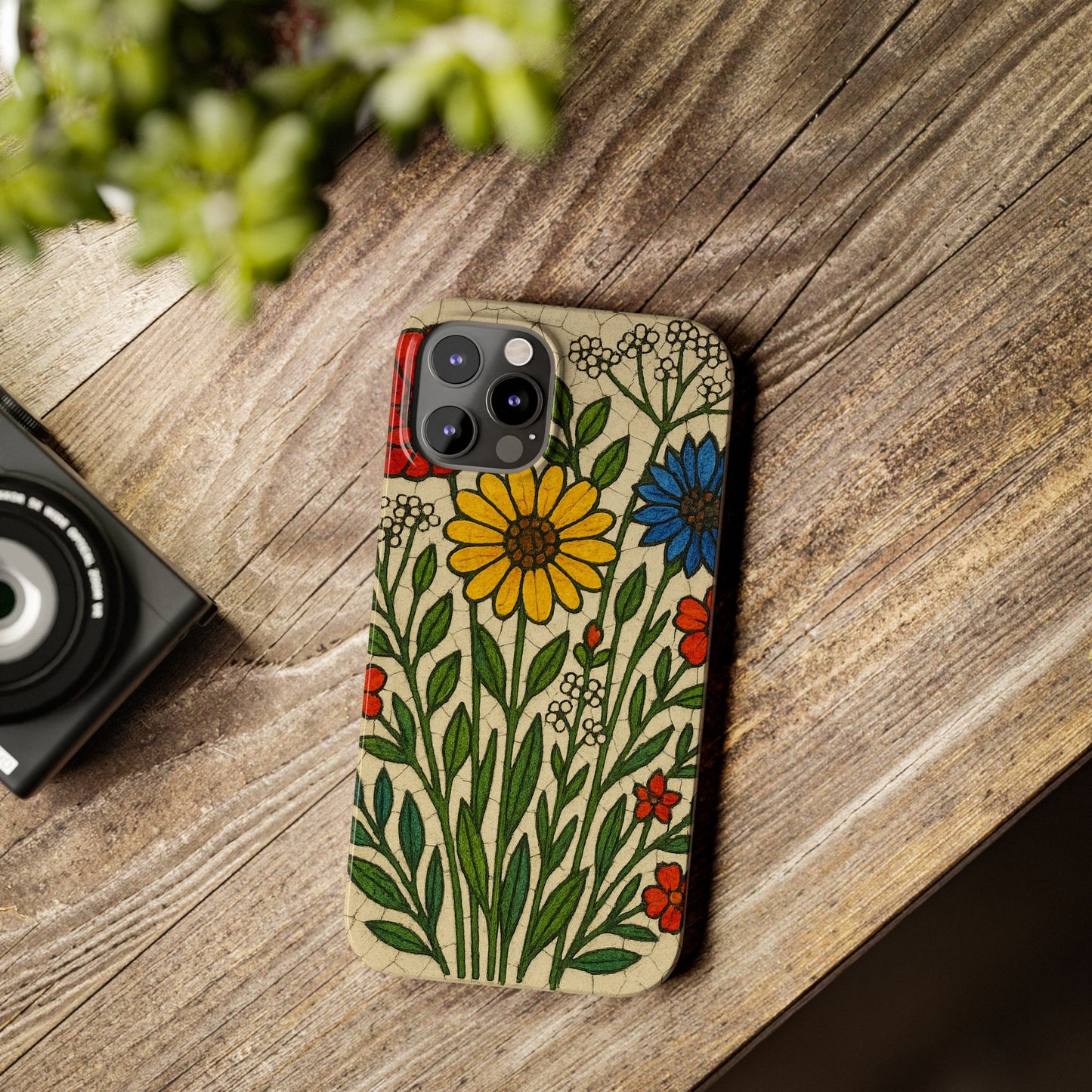 Slim Phone Cases Wildflower Mosaic Floral Art | Colorful Stained Glass Flowers | Boho Botanical
