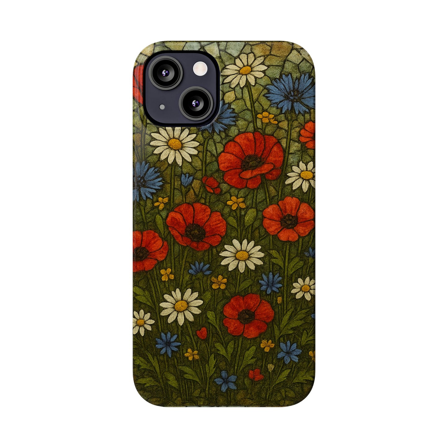 Slim Phone Cases  Wildflower Mosaic Floral Art | Colorful Stained Glass Flowers | Boho Botanical